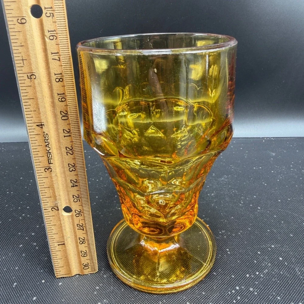 Anchor Hocking Georgian Amber Glass Goblets Thumbprint Whitehall Footed Set of 2